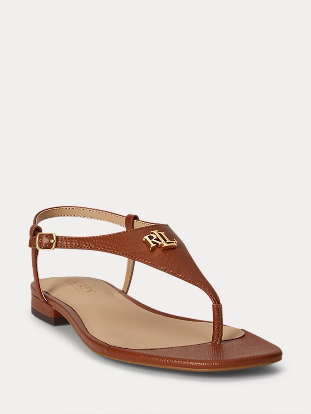 LAUREN RALPH LAUREN EVERLEY 2 CROSSHATCH LEATHER SANDALS TAN 6